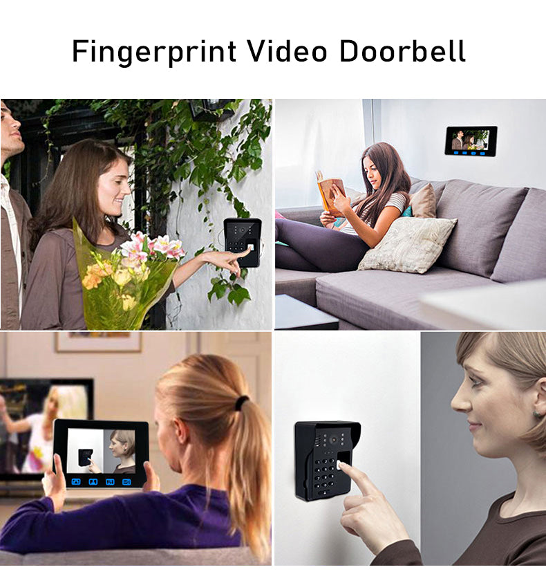 7-inch LCD Wired Fingerprint Password Video Door Phone Intercom IR Camera Doorbell Unlock Door Phone With IR Night Vision
