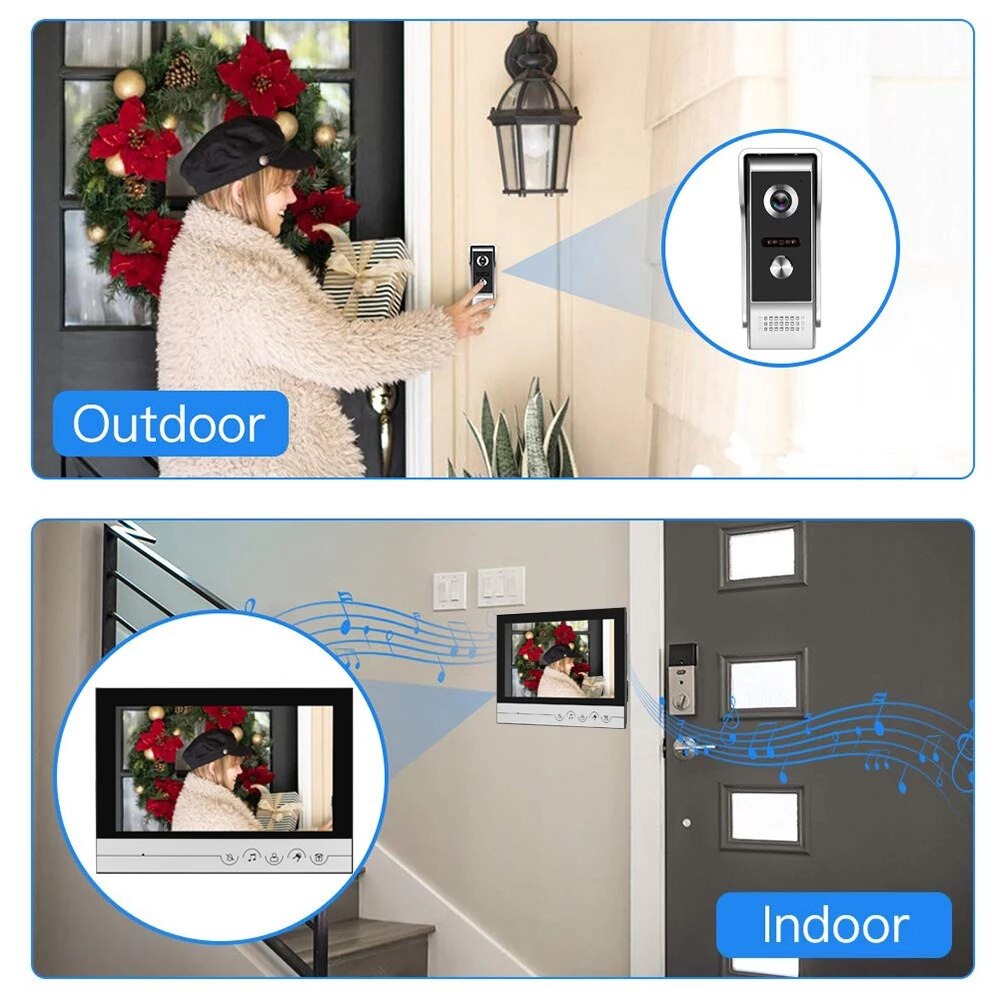 9 Inch Wired Video Door Phone System Visual Intercom Kit Doorbell With Waterproof Outdoor IR Camera For Home Security