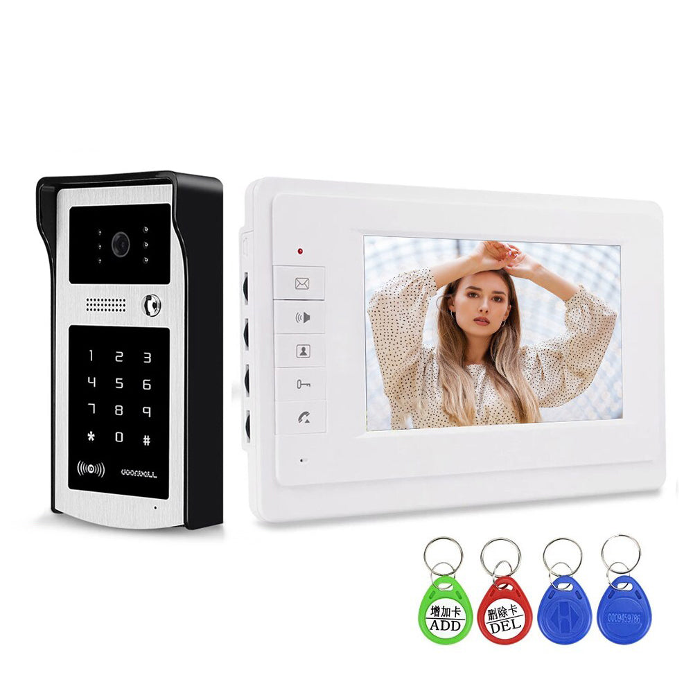 7" Home Wired Video Intercom RFID Video Camera Door Phone Intercom System for  Apartments Security Support Card Password Unlock
