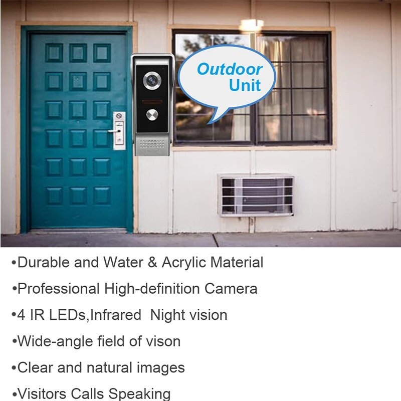 AnjieloSmart 4-Wired Video Door Phone Single Doorbell Waterproof Wide View Angle Lens Night Vision