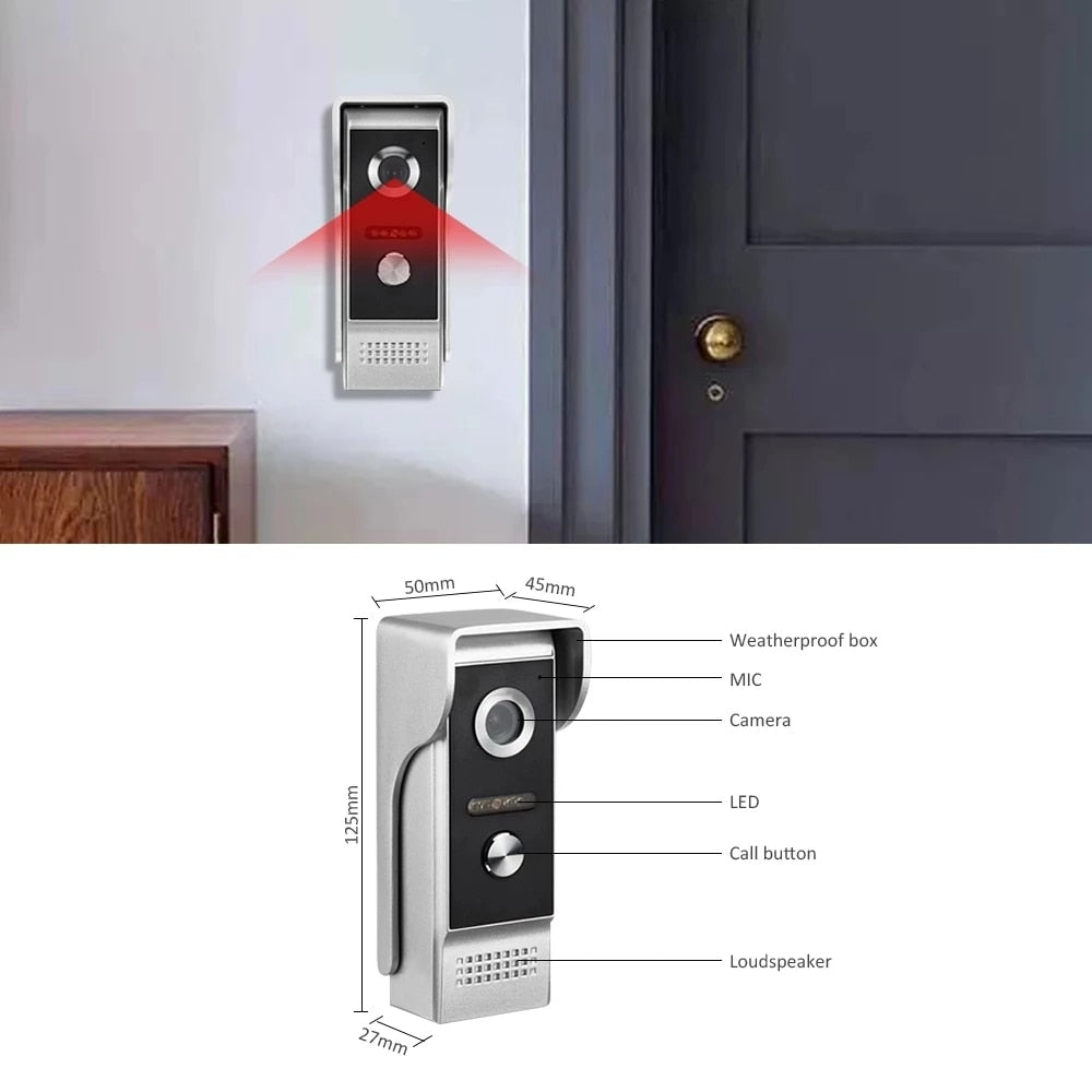 AnjieloSmart Wired Video Door Bell Intercom System with 7'' Inch Color Monitor Waterproof outdoor IR Camera for private homes
