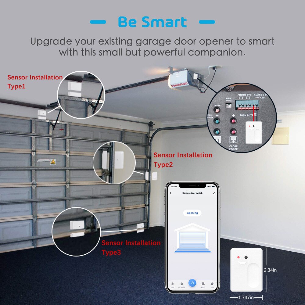 Anjielosmart WiFi Remotely Control Existing Garage Door Opener with Tuya App, Works with Alexa and Assistant No Hub Required