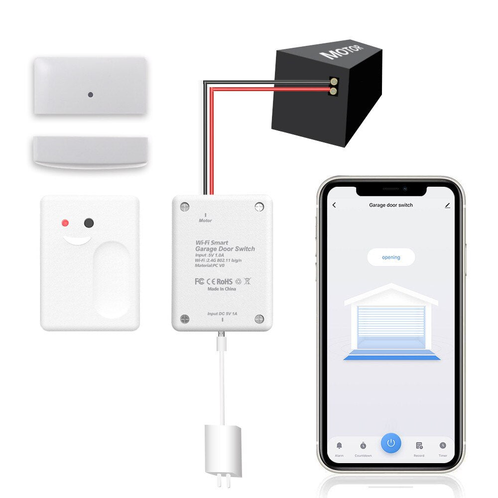Anjielosmart WiFi Remotely Control Existing Garage Door Opener with Tuya App, Works with Alexa and Assistant No Hub Required