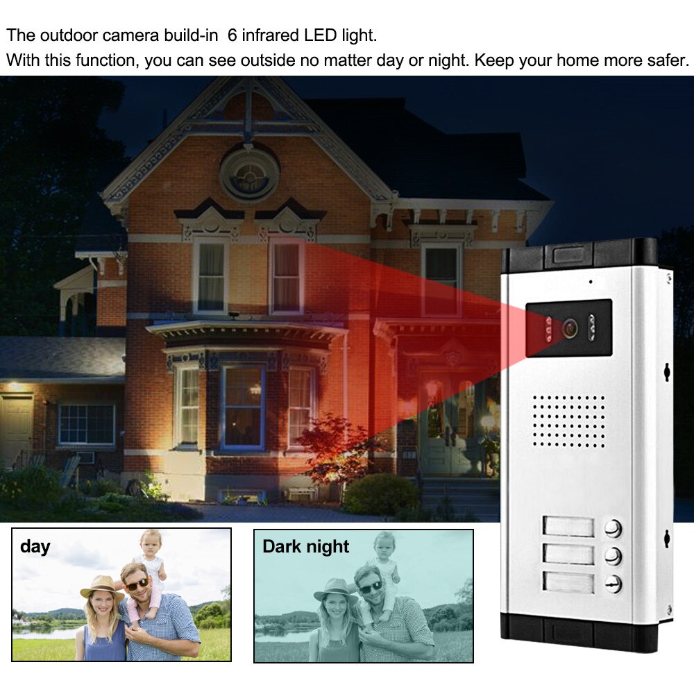 AMOCAM Units Apartment Video Intercom System, Wired Video Door Phone Kit, PCS Night Vision Camera, PCS LCD Inches Monitor, Support Monitoring, - 1