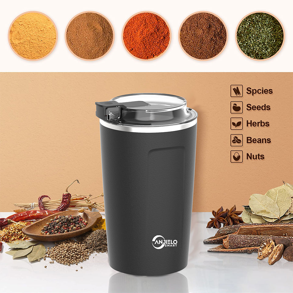Electric Coffee Grinder, One Touch Push-Button Control for Coffee Spice Herbs Nuts Cereals Grain, Stainless Steel Blades Grinder