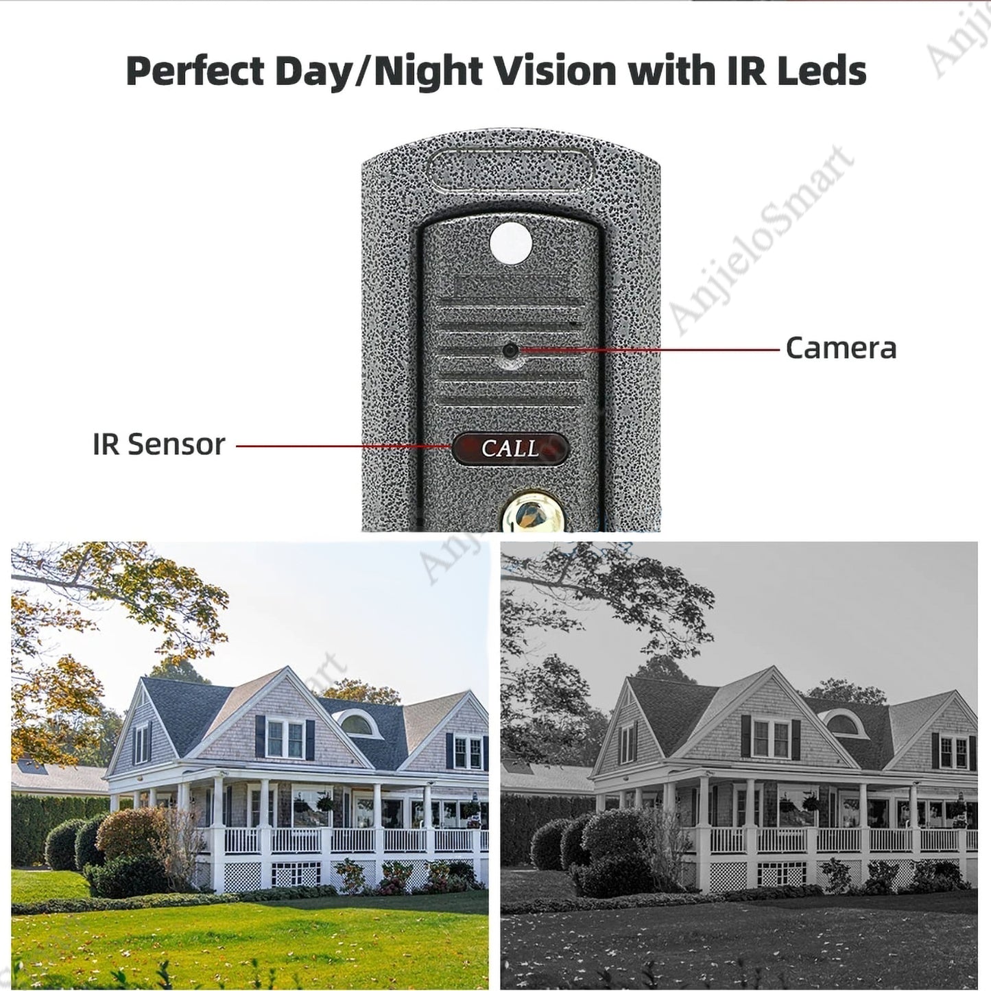 AnjieloSmart 7'' Intercom for Home HD Wired Video Doorbell  Monitor  IR Night Vision Motion Sensor for Home Security+1200TVL Camera