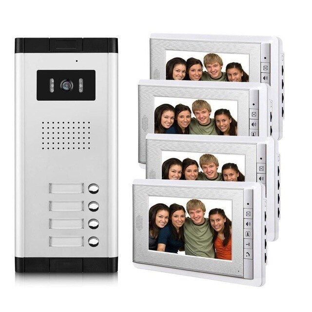 AnjieloSmart New 2/3/4 Unit Video Intercom System Doorbell with 7 Inch Monitor Doorphone for for 2-4 Household Apartment