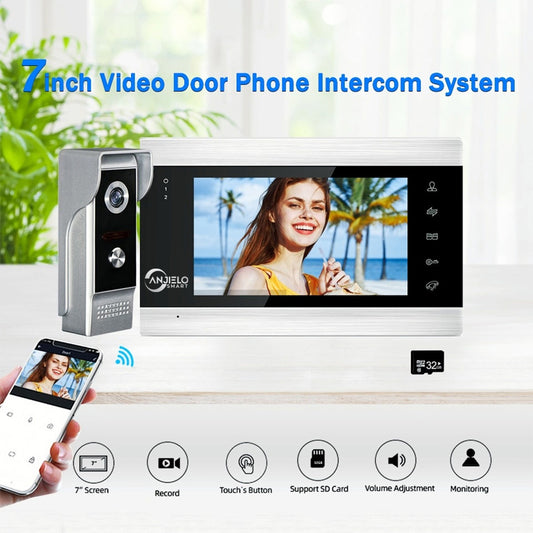 Caméra de sonnette vidéo WiFi, audio bidirectionnel, moniteur couleur HD de 7 pouces 