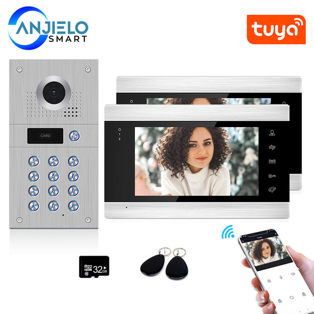 1080P Tuya WiFi Wired Video Intercom with Camera and Code Keypad/RFID Cards Access Control System Motion Detection Record