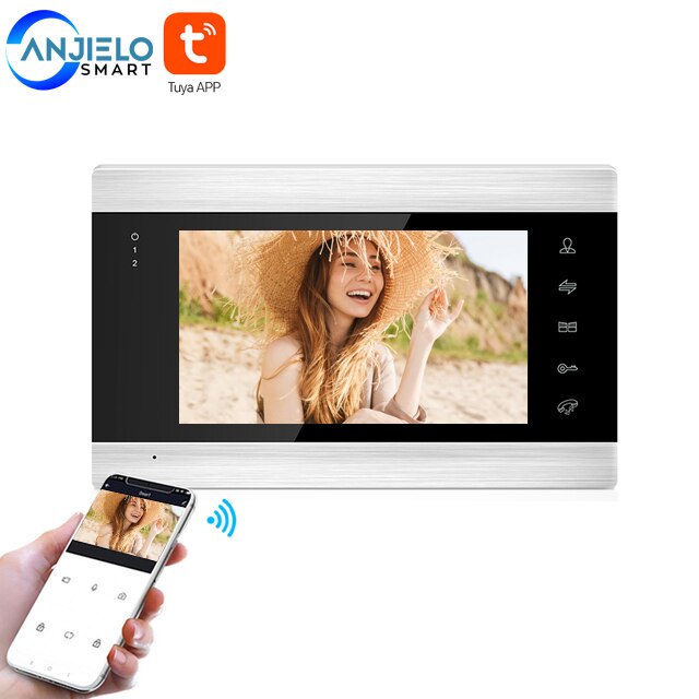 Smart Home Video Door Phone Intercom System 7 "Color Screen Monitor Wide Angle 1080P FHD Doorbell Tuya App Remote Control Unlock