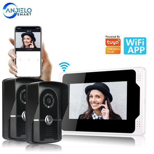 Smart Tuya 1080P HD 7 "filaire WiFi LCD système de visiophone domestique 1200TVL IP65 caméra extérieure détection de mouvement télécommande 