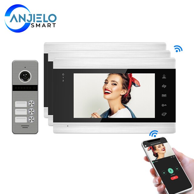 Smart Tuya WiFi Wired 1080P Video Door Phone Intercom System With 7 inch Moniter Motion Detection for Multi-Apartments Security