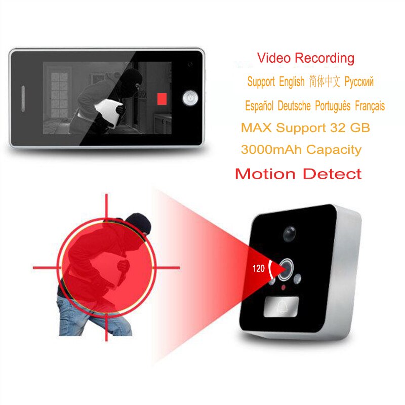Smart Video Peephole  Doorbell Camera LCDC Screen Door Viewer Video Recording Motion Detection Night Vision for Home Security