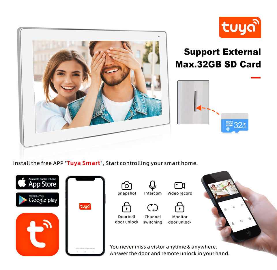 TUYA WIFI Video Intercom For Apartment IP 7 Inch Indoor Unit Doorbell RFIC Card Access System TUYA Video Intercom Phone For Home
