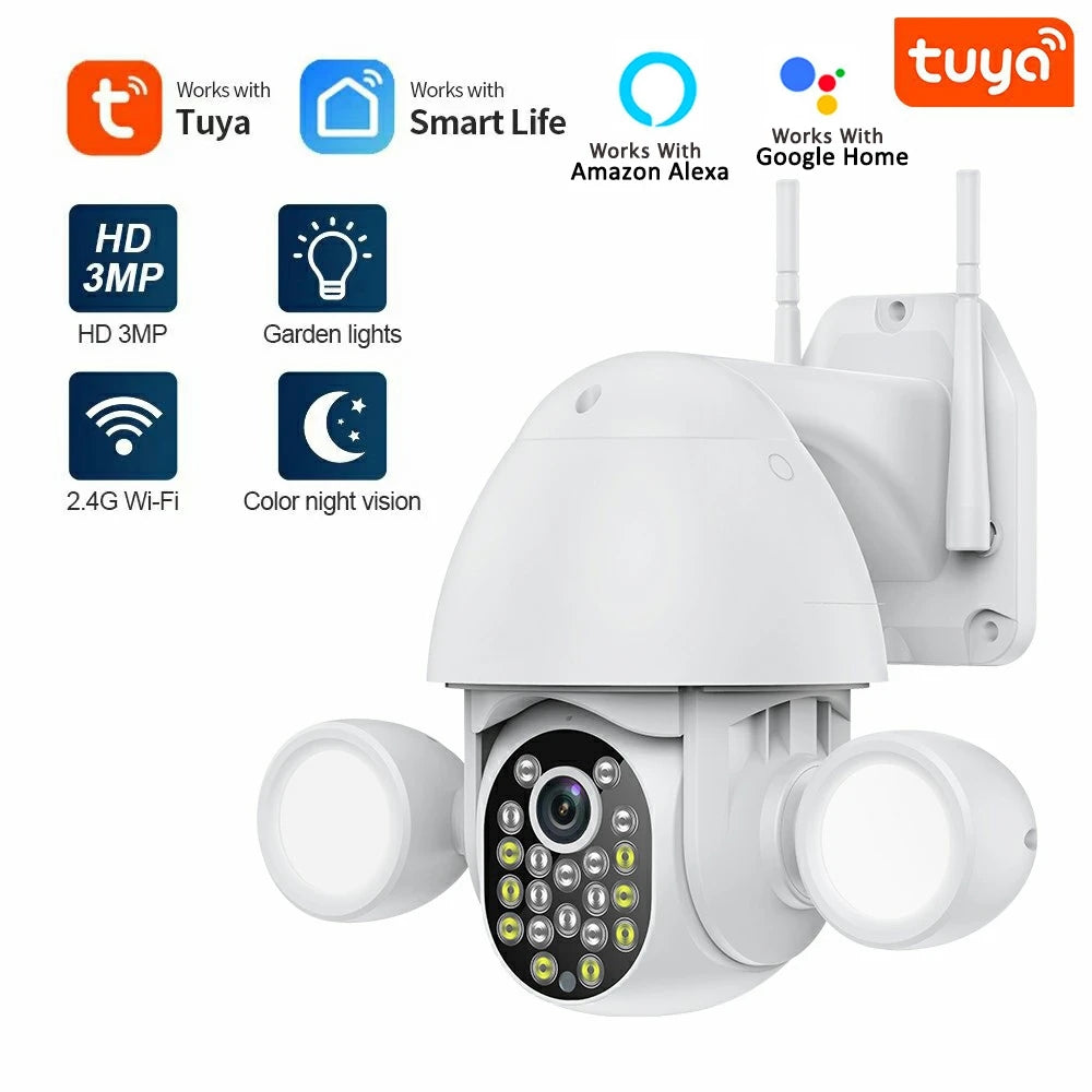 3MP Wifi TUYA CAMERA Smart Cloud PTZ IP Camera Outdoor Foodlight Googl –  INQMEGA