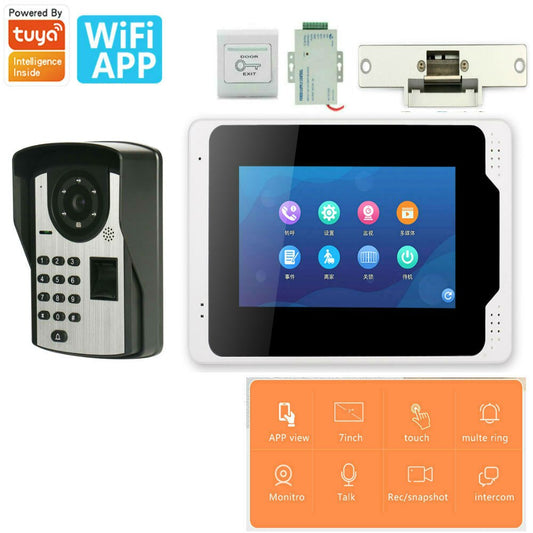 Tuya APP contrôle 7 pouces moniteur Wifi sans fil vidéo porte téléphone sonnette interphone empreinte digitale mot de passe IR caméra KIT 