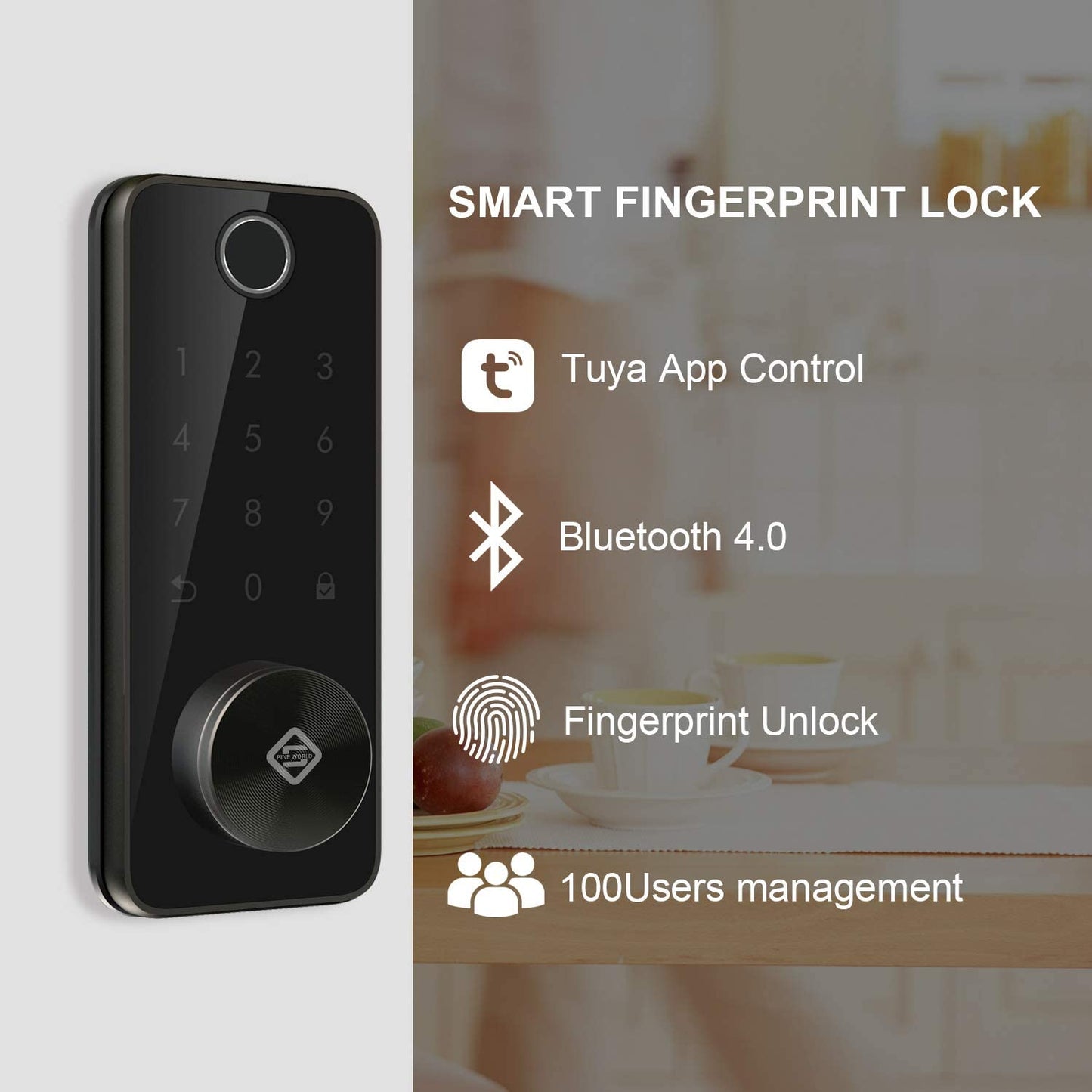 Tuya Bluetooth Smart Door Lock with Fingerprint Keyless Entry Keypad Smart Deadbolt Lock App Remotely IP 65 Waterproofing