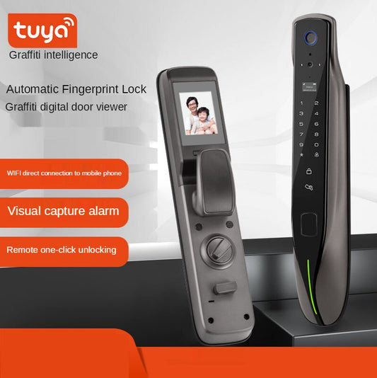 smart door lock Tuya Smart Door Lock Visual Cat Eye Capture Remote Fingerprint Lock Fully Automatic Ring Doorbell with Camera  Security Camera