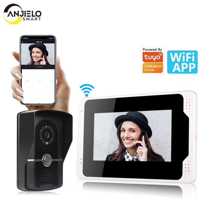 Tuya Smart HD 1080P 7" Wired WiFi LCD Home Video Doorphone 1200TVL IP65 Outdoor Camera Video Intercom System Motion Detection