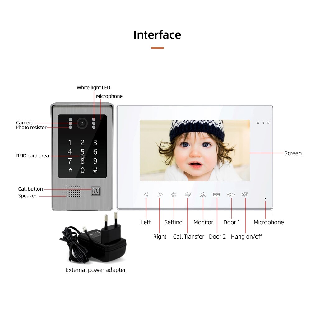 Tuya Smart Wifi 7'' 1080P Video Doorbell Intercom System for Home Security Motion Detection Password RFID Card App Remote Control