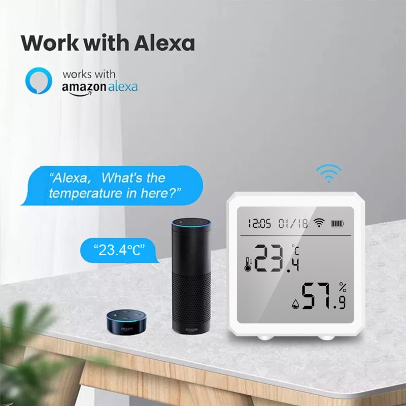 Tuya WIFI Temperature Humidity Sensor Indoor Hygrometer Thermometer Detector Smart Life Remote Control Support Alexa Google Home