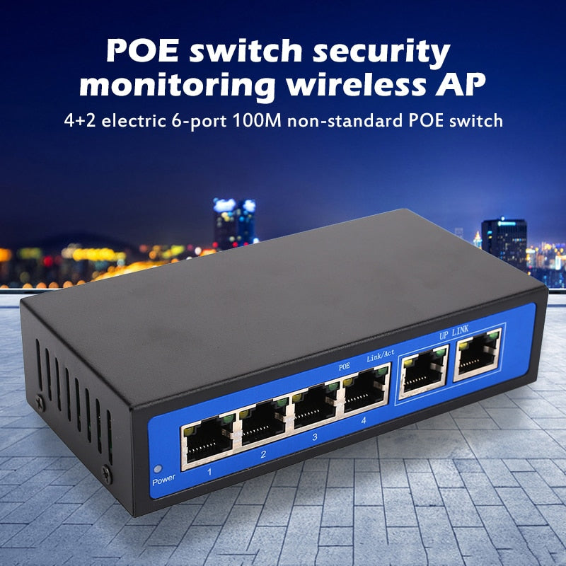 Universal POE Ethernet Switch IP Phone Home Router 4+2 Ports RJ45 250M  Wireless AP Enterprise Networking CCTV Security IP camera