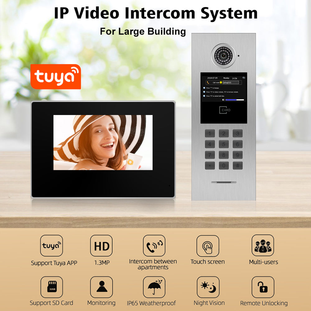 WIFI Video Intercom For Apartment Building RFID Card Access Control System 7 inch TUYA Smart Video Intercom Phone For Home Doorbell