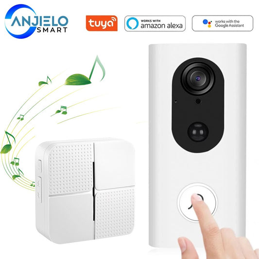 Sonnette vidéo WiFi HD Caméra de sécurité Tuya Smart APP Compatible avec Alexa et Google, Détection de mouvement Vision nocturne Sonnette de porte