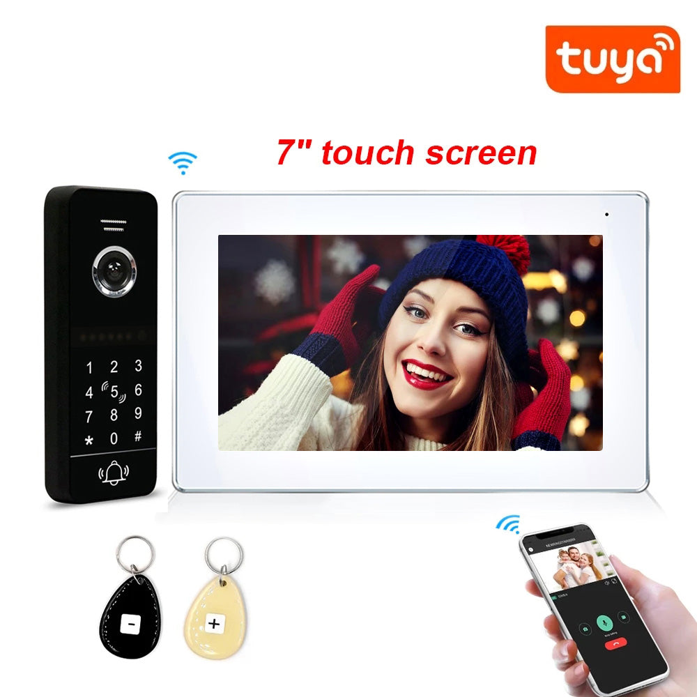 Système d'interphone vidéo intelligent WiFi sans fil Tuya sonnette intelligente AHD écran tactile complet avec téléphone filaire parlant déverrouillage à une touche