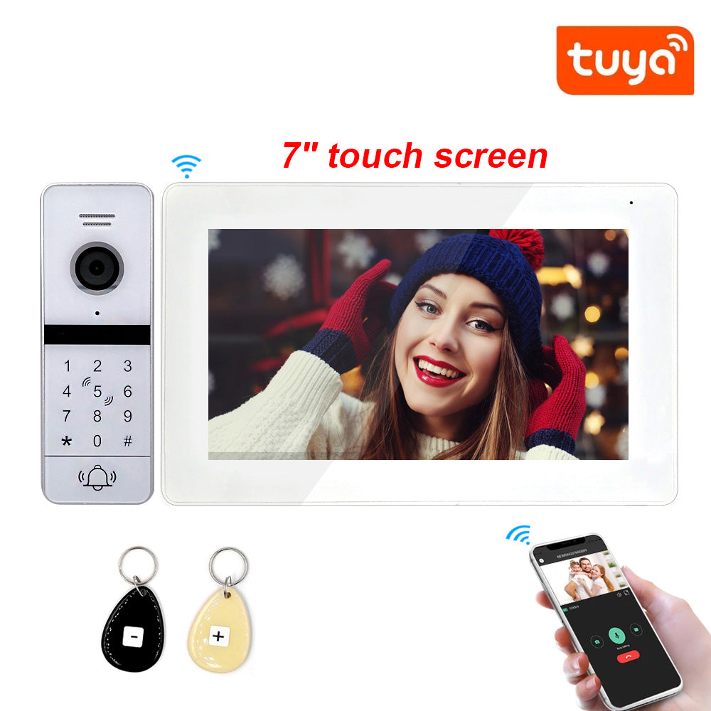 Wireless WiFi Smart Video Intercom System Tuya Smart doorbell AHD Full Touch Screen with Wired Phone Talking One-Key Unlocking