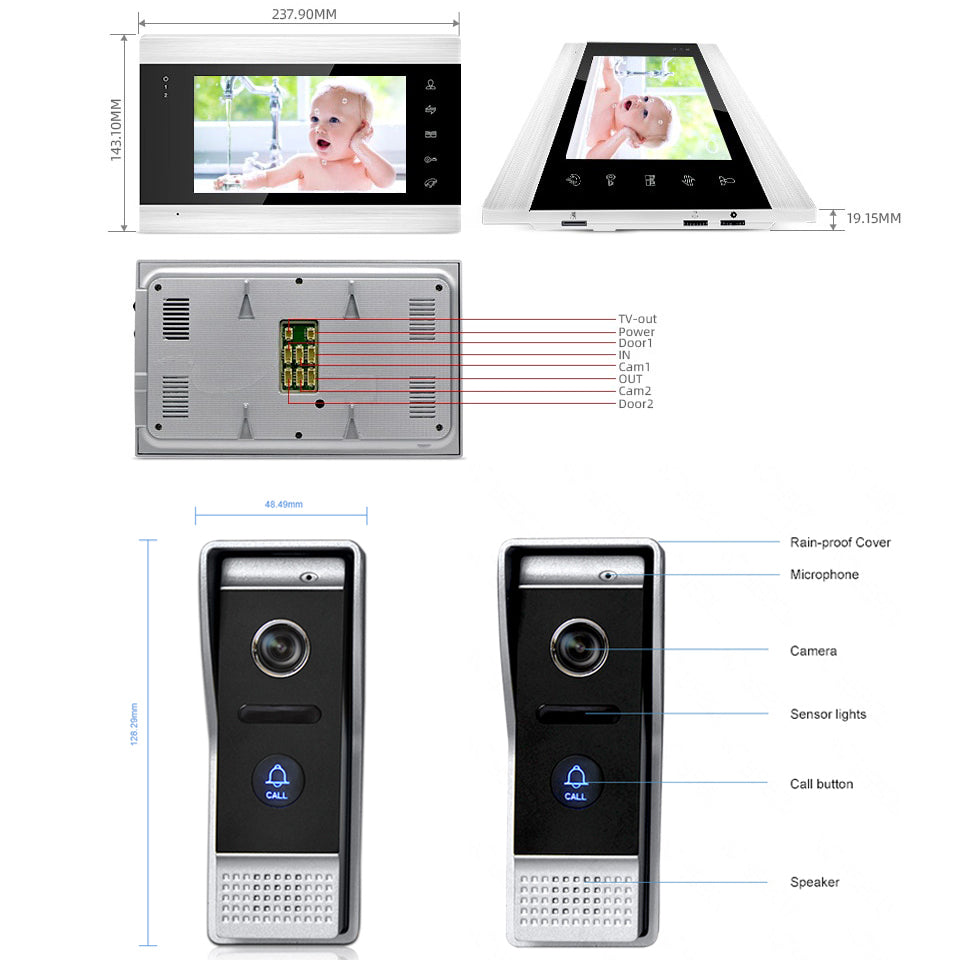 WiFi Tuya Smart 7" Video Door Phone Intercom System with 1080P/AHD Wired Doorbell Camera Remote Unlock Motion Detection For Home