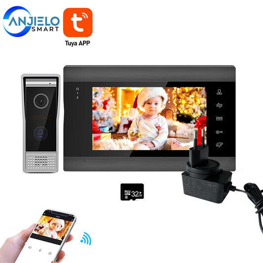 Tuya 7 pouces 1080P/AHD Wifi maison vidéo interphone système d'interphone prise en charge déverrouillage à distance détection de mouvement enregistrement avec carte mémoire 32G 