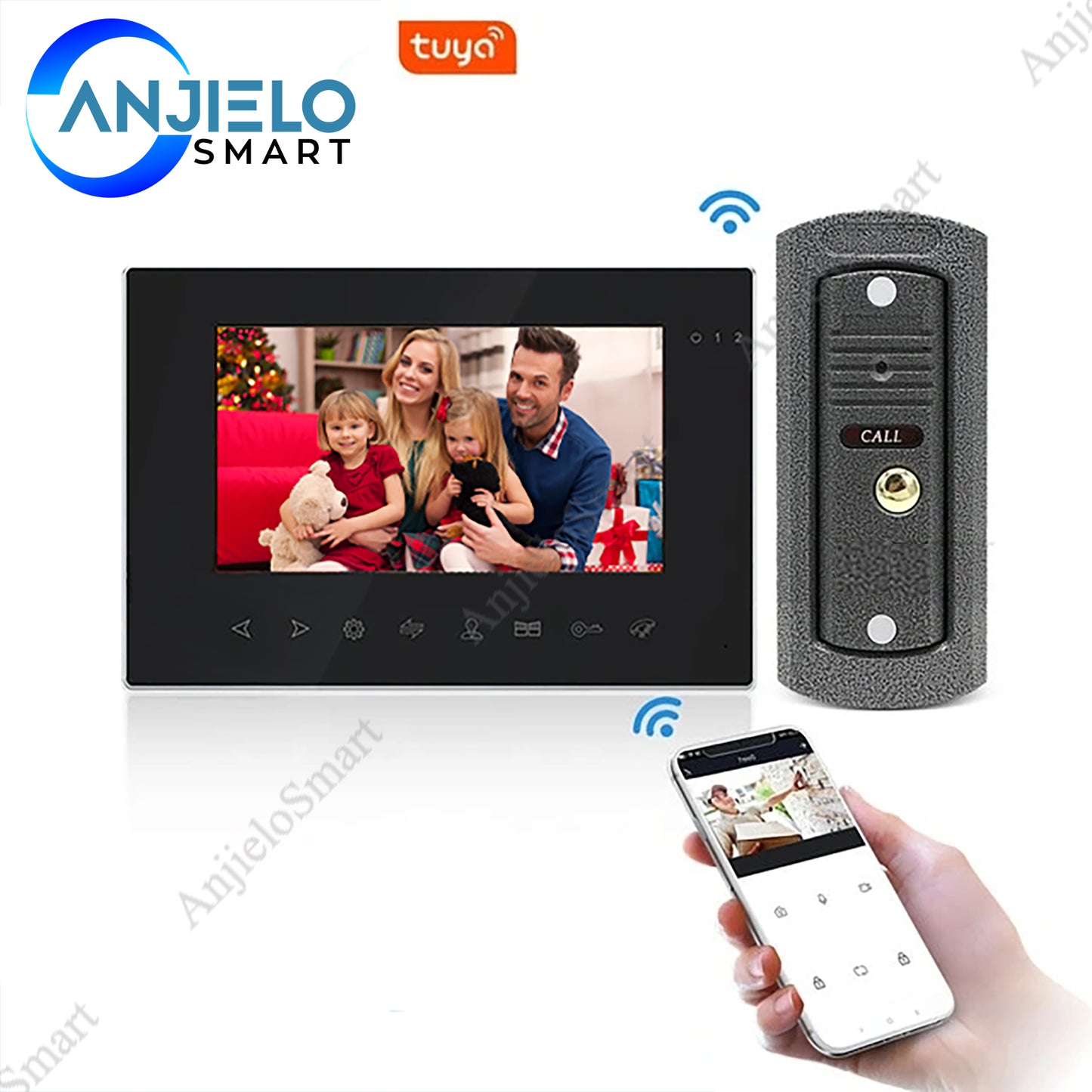 AnjieloSmart Tuya 7 Inch WiFi Video Door Phone Intercom System with AHD Wired Doorbell Camera Remote Motion Detection